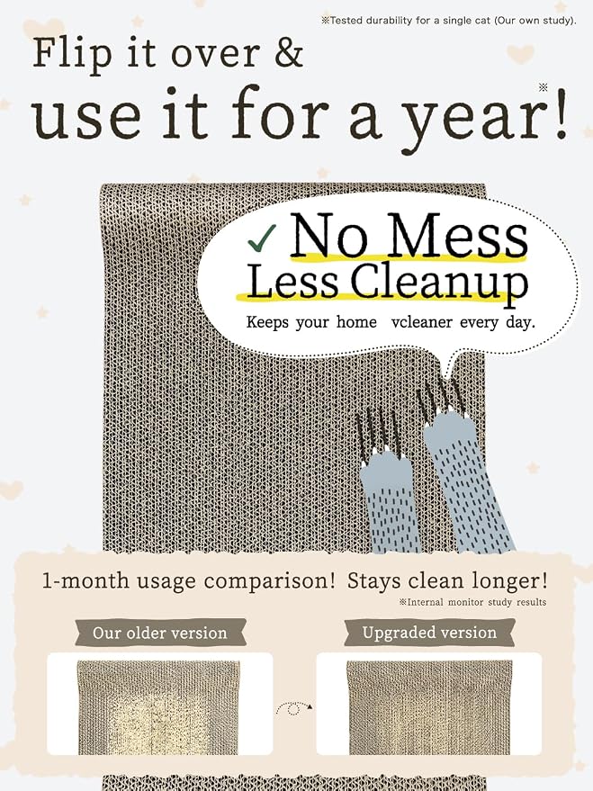 NyankonoYado No Mess & 1-Year Durable Cat Scratcher, Cardboard Scratch pad Bed - Image 3