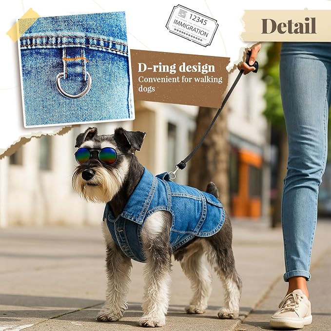 Cool Dog Jean Jacket Vest with D-Ring Blue Denim Dogs Outfits - Image 2