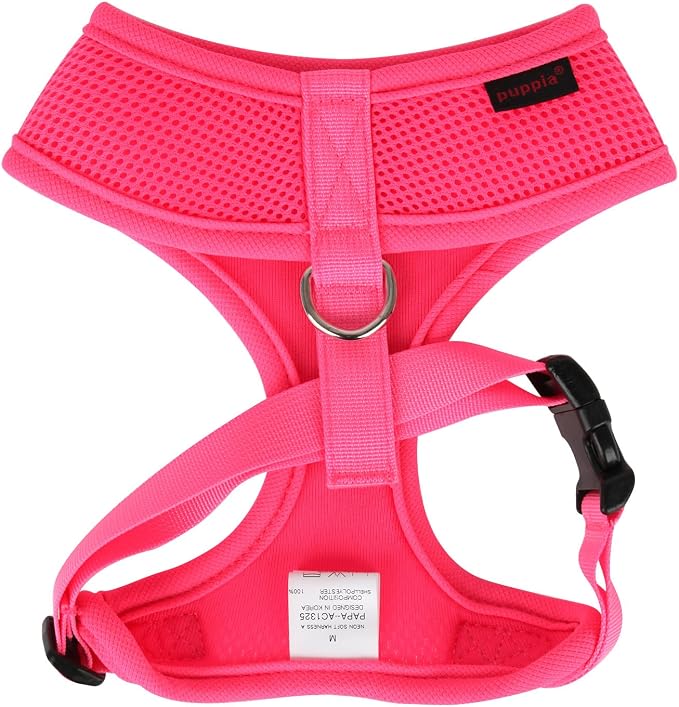 Puppia Soft Harness A XL Over-The-Head Soft Mesh Harness Neon Pink - Image 2