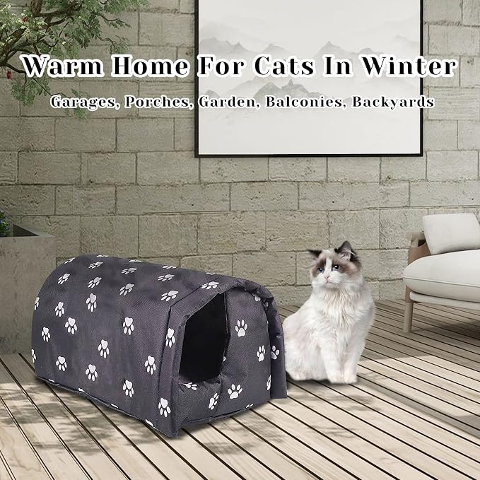 Fhiny Stray Cats Shelter, Waterproof Outdoor Cat House Foldable Warm Pet Cave - Image 4