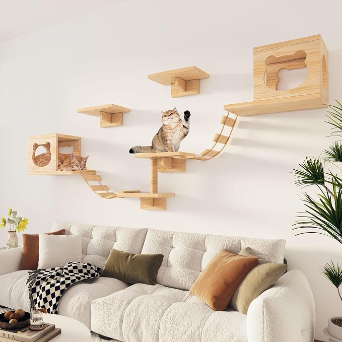 Cat Wall Shelves and Perches, Pine Wooden Cat Wall Furniture Climbing Shelves - Image 7