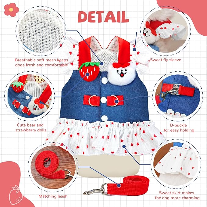 Small Dog Harness and Leash Set Denim Cat Harness Dress - Image 6