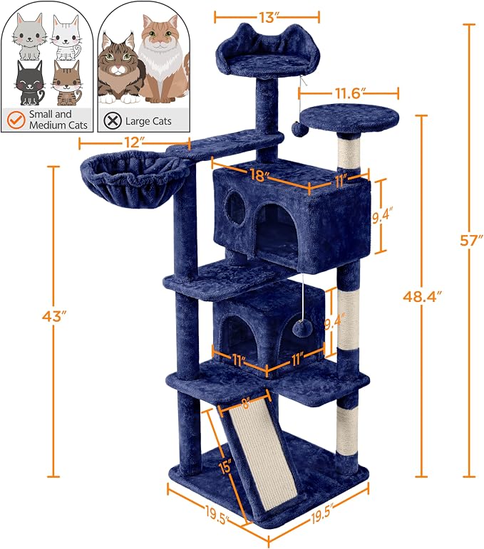 Yaheetech 57 inches Cat Tree for Indoor Cats, 2 Cat Condos, 2 Hanging Balls and - Image 3