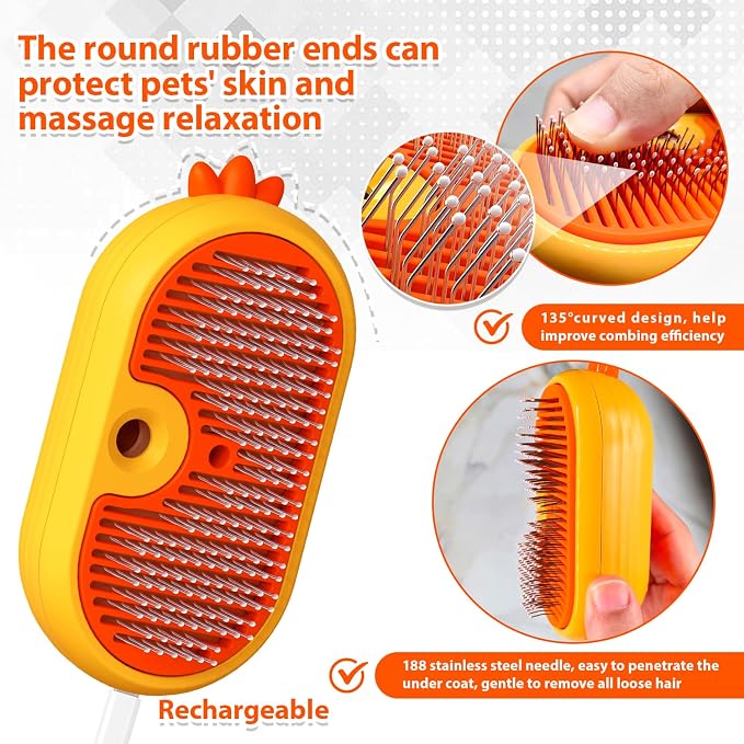 Cat Steam Brush with Release Button, 3 in 1 Rechargeable Pet Spray Water Comb - Image 4