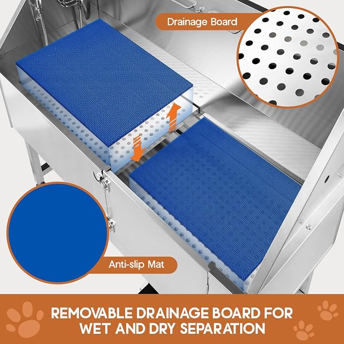 Albott 50 Inch Stainless Steel Dog Washing Station with Non-Slip Steps, Sprayer, Faucet, Soap Box – Professional Pet Bathtub for Small and Medium Pets, Use at Home, Garage, or Grooming (Right Door) - Image 3