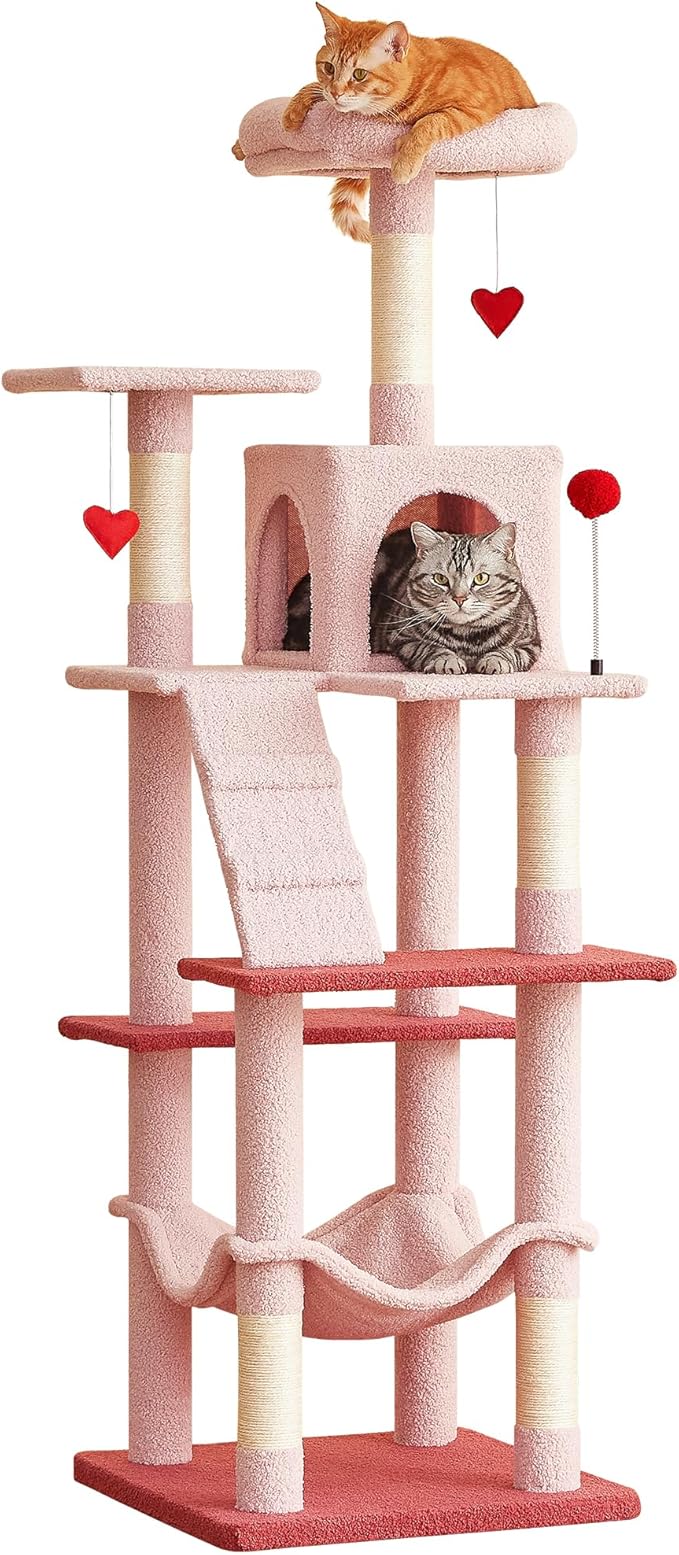 MWPO Cute Cat Tree, 63.8-Inch Pink Cat Tower by MWPO