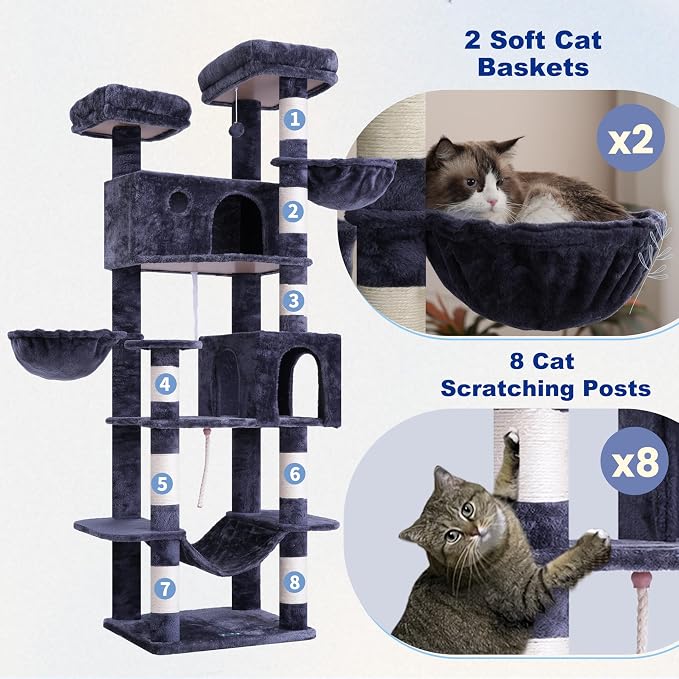 Tall Cat Tree, Large Cat Tower for Adult Cats, 80.7'' Heavy-Duty Cat Tree House - Image 6