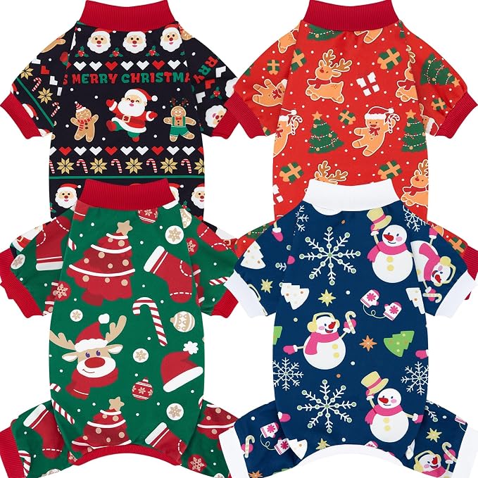 XPUDAC 4 Pack Christmas Dog Pajamas Comfy Dog Clothes by XPUDAC