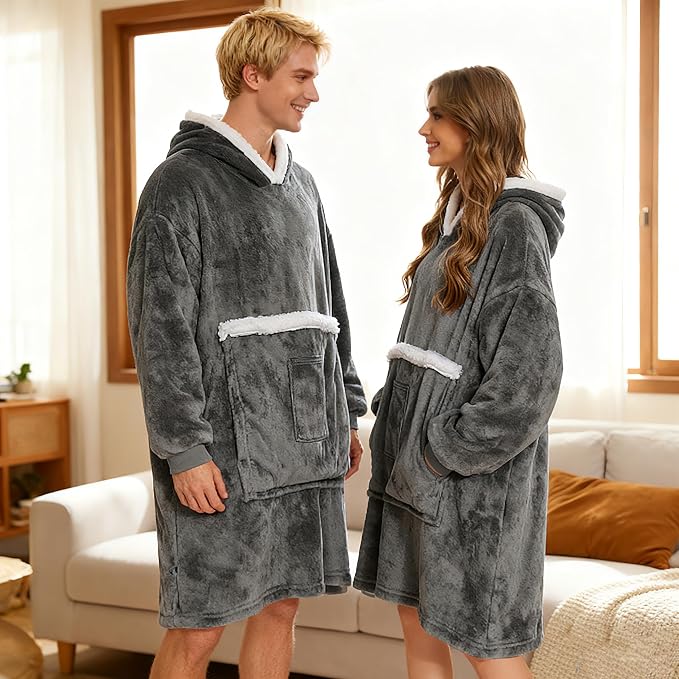 Wearable Blanket Hoodie with Giant Pocket, Soft Warm Sherpa Fleece Oversized - Image 5
