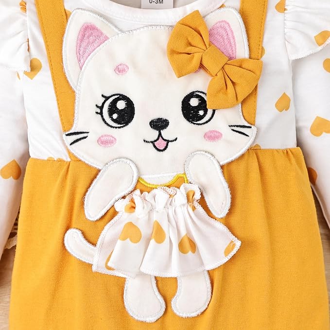 Baby Girl Clothes Newborn Romper Cute Cat Ruffled Long Sleeve Love Fall Winter - Image 5