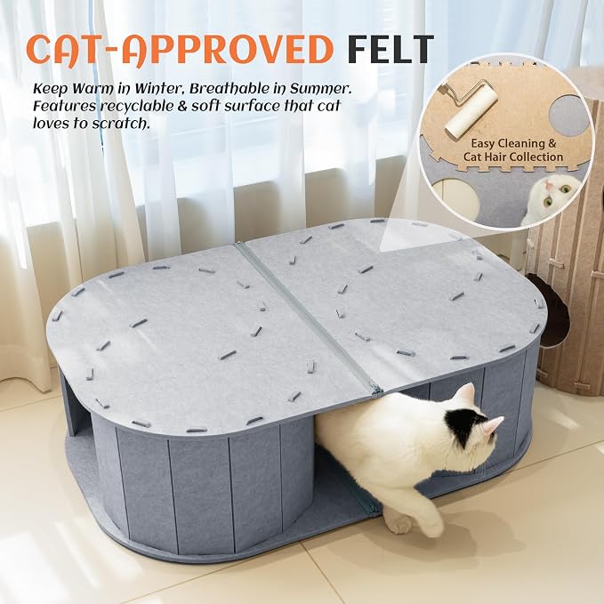 PETKARAY Large Felt Cat Tunnel, Double S-Shaped Hideaway - Image 5