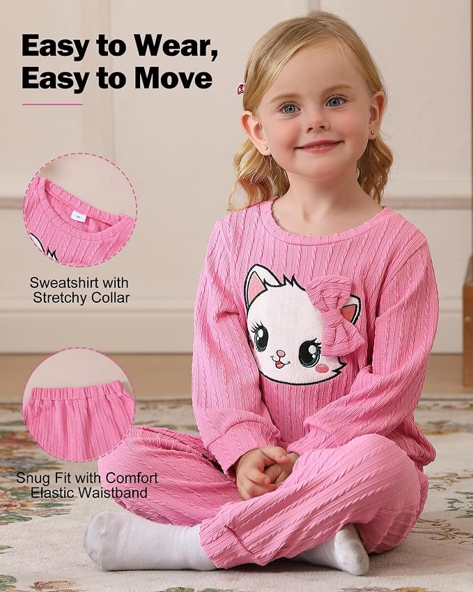 Jecson Toddler Girl Fall Clothes: Soft Outfits Set Embroidered Knit Top & - Image 3