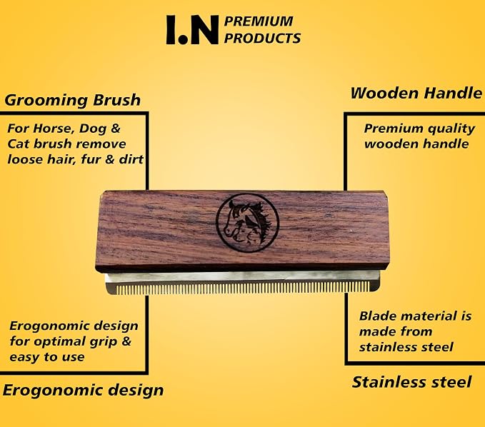 Deshedding Grooming Brush for Dogs Cats & Horse Easy Ergonomic Wood Groomer - Image 3