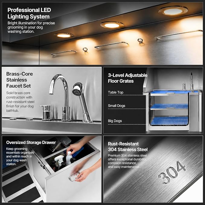 Dog Washing Station with LED Display, 304 Stainless Steel Pet Wash Sink - Image 3