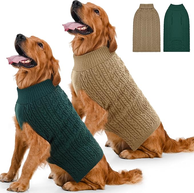 2 Pack Dog Sweaters for Large Dogs Winter Turtleneck Pullover Cable Knit Fleece by Unknown