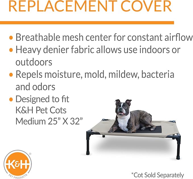 K&H Pet Products Original Pet Cot Replacement Cover Taupe/Black Medium 32 X 25 - Image 2