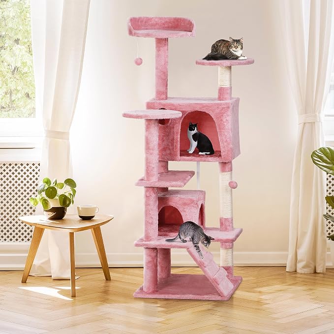 ZENY 54 Inch Cat Tree, Pet Furniture in Pink - Image 2