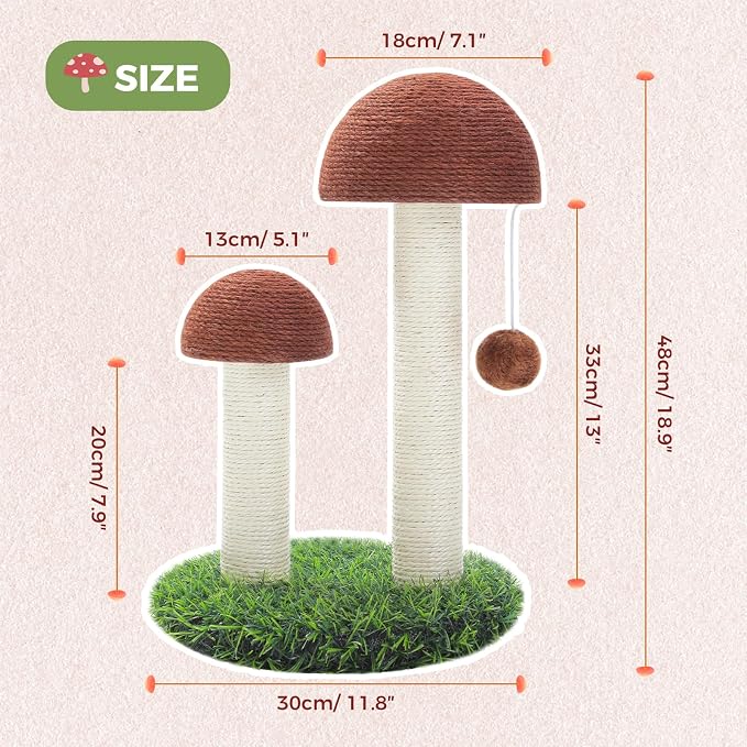 PETEPELA Cat Scratching Post, Mushroom Tall Cat Scratcher Featuring - Image 2