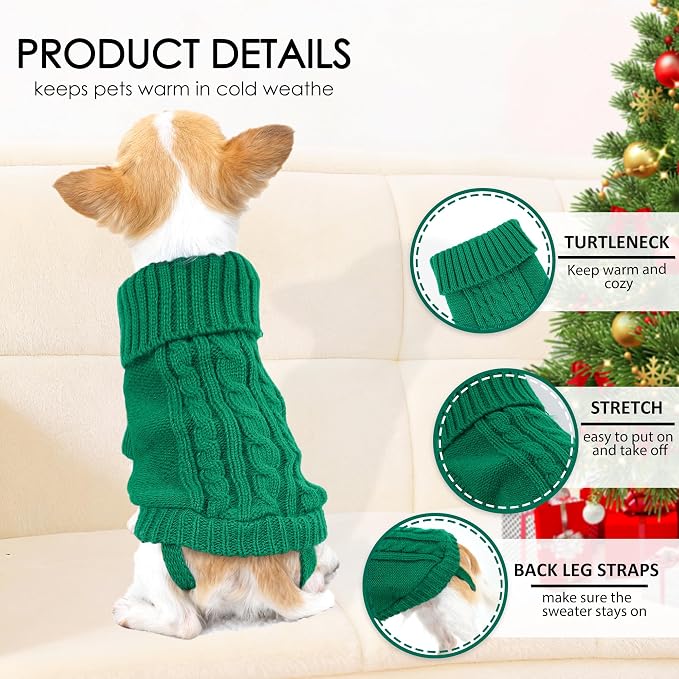 2 Pack Small Dog Sweaters Dog Christmas Sweater Turtleneck Knit Winter Warm - Image 2