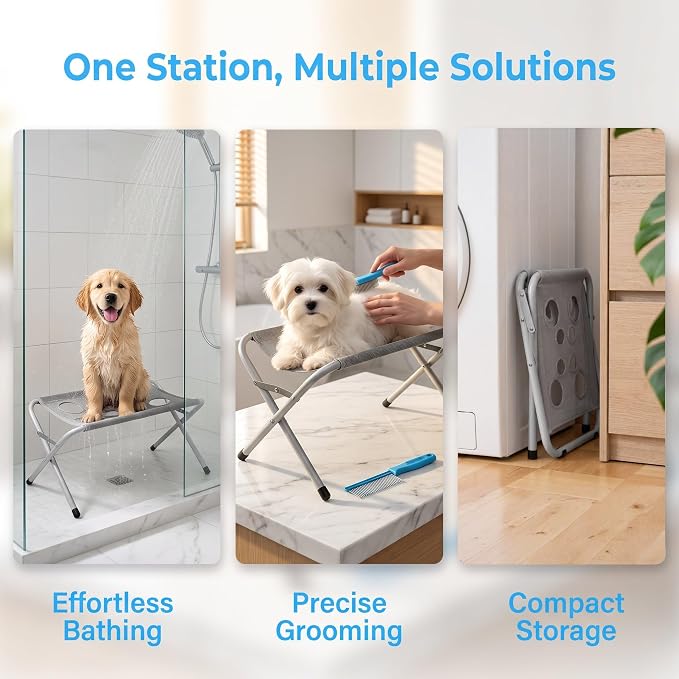 Grooming Pet Bath Stand Mesh Bathing Station, Gray - Image 2