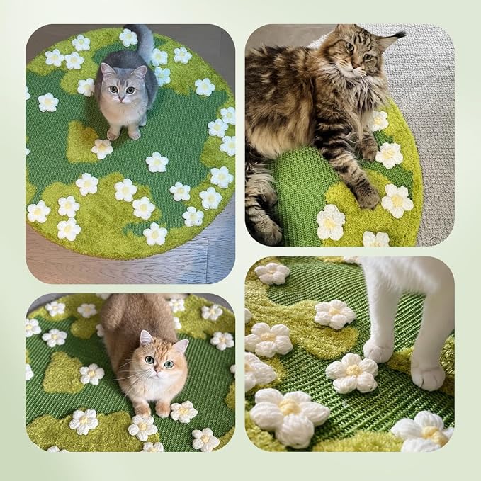 31 x 31 Inch 3D Garden Cat Scratcher Mat, Flower Sisal Cat Scratch Pad - Image 6