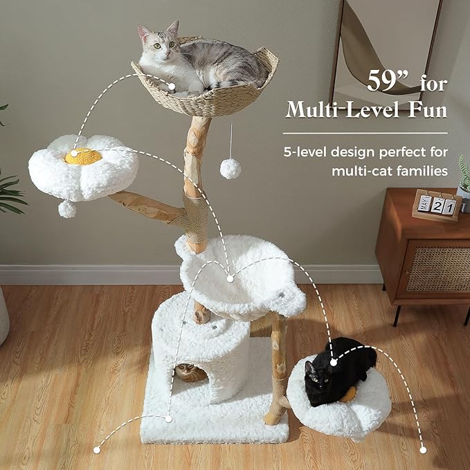 PAWZ Road Cat Tree for Indoor Cats Large Adults, 59 Inches Modern Cat Tower - Image 5