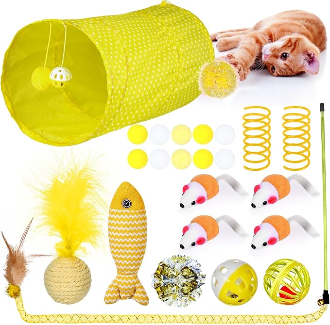 24 Pcs Cat Toys Set Interactive Kitten Toys Pack Including Collapsible Play by Foilswirl