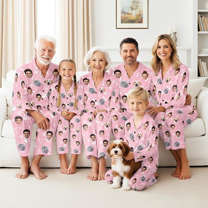 Artsadd Custom Pajamas for Women Men Family, Personalized Face Pjs Pajama Pants - Image 2