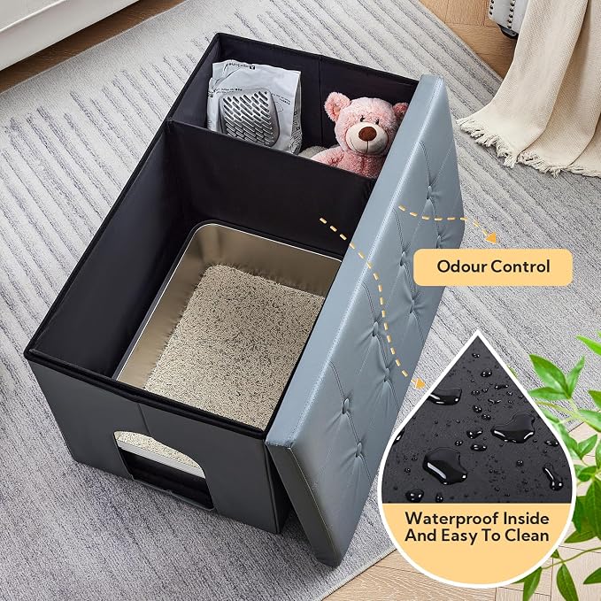 MEEXPAWS Cat Litter Box Enclosure Furniture Hidden, Cat Washroom Bench Storage - Image 4