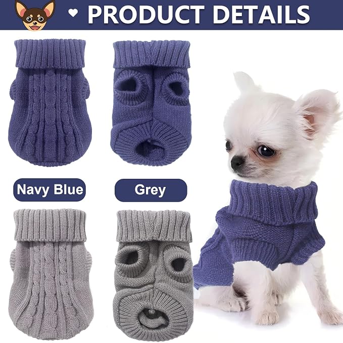 2 Pack Dog Sweaters for Small Dogs, Chihuahua Yorkie Sweater, Dog Clothes for - Image 4