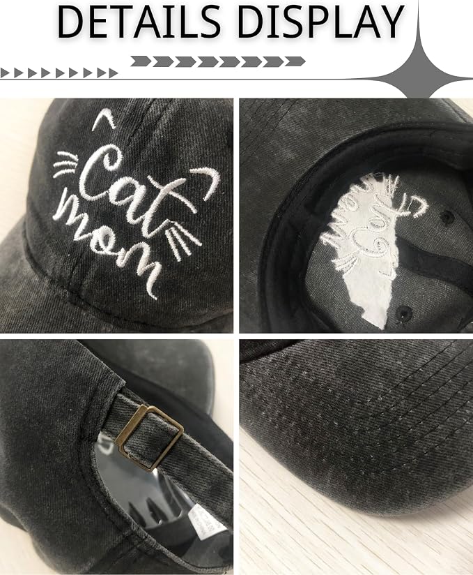 CORIRESHA Cat Mom Baseball Cap Washed Denim Cotton Adjustable Unisex Hat - Image 4