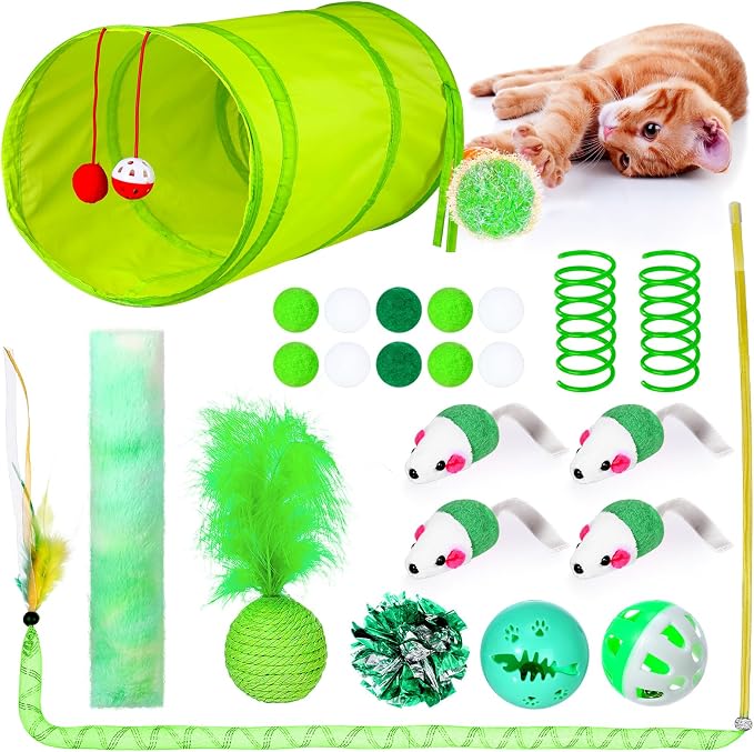 24 Pcs Cat Toys Set Interactive Kitten Toys Pack Including Collapsible Play by Foilswirl