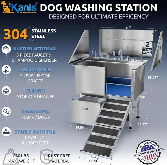 KANIS Professional Dog Washing Station 304 Stainless Steel Pet Wash Sink - Image 2