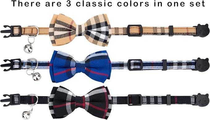 Cat Collar 3pcs Set Classical Plaid Tartan Grid Pattern Detachable Bowtie & - Image 4