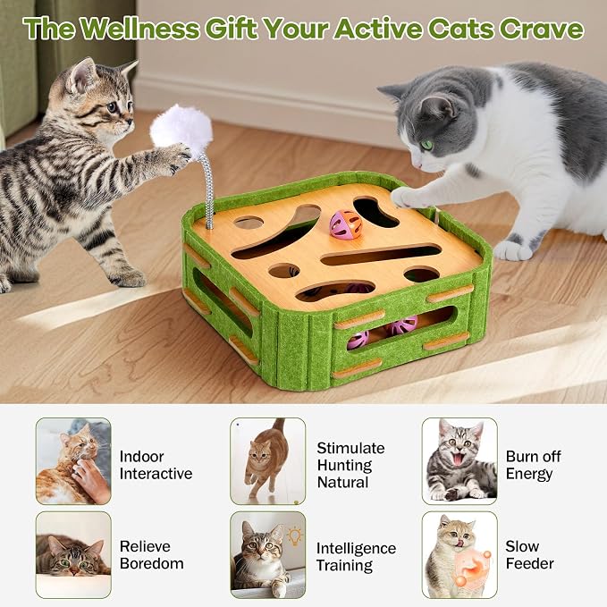 5-in-1 Cat Toys Interactive Wooden Cat Puzzle Toy Intelligence Treat Puzzle - Image 4
