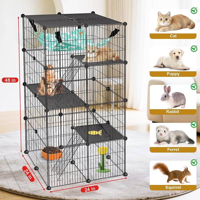 Cat Cage, 4-Tier DIY Cat Enclosures Catio, Cat Playpen Indoor & Outdoor - Image 2