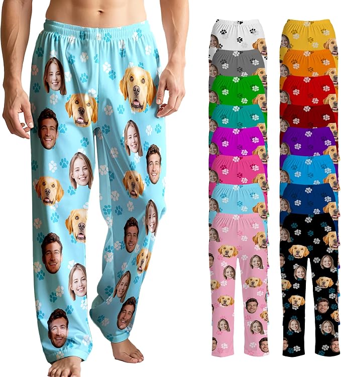 Custom Pajama Pants for Women Men, Personalized 67 Name Photo PJ Family Six by Artsadd