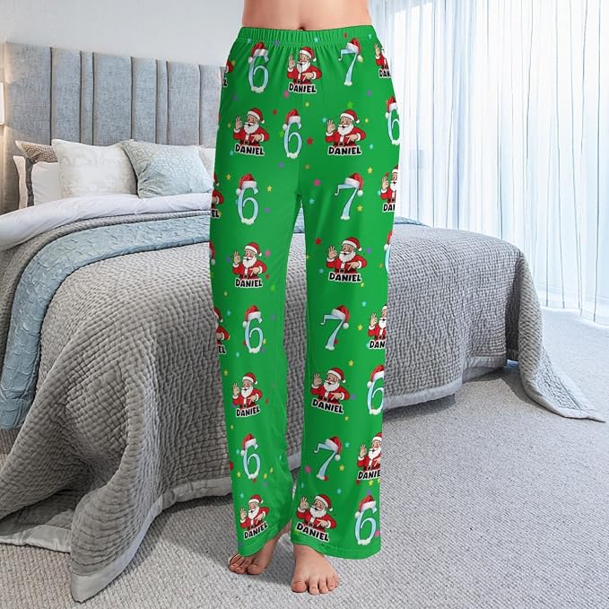 Custom Pajama Pants for Women Men, Personalized 67 Name Photo PJ Family Six - Image 5
