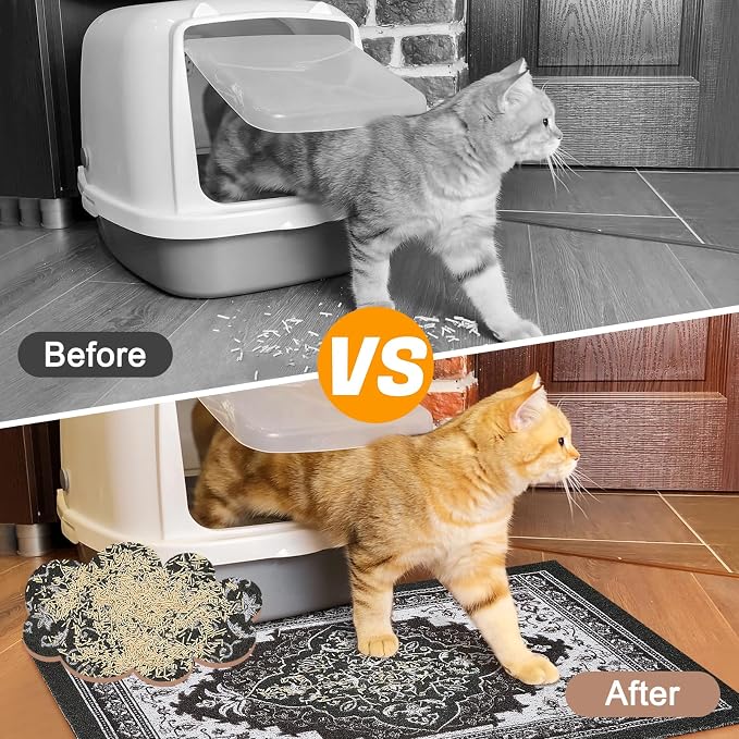 Glittme Cat Litter Mat with Non-Slip Bottom Litter Box Mat 33"X22" Litter - Image 3