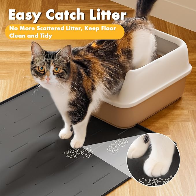 Pieviev Silicone Cat Litter Trapping Mat, Waterproof Kitty Litter Pads - Image 2