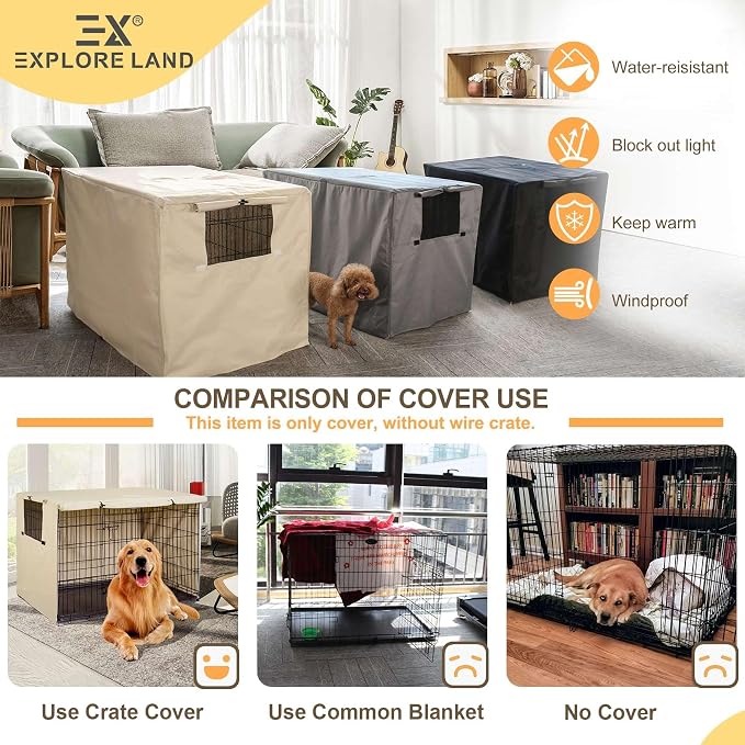 Explore Land 48 inches Dog Crate Cover Heavy Duty Polyester Pet Kennel Sunshade - Image 4