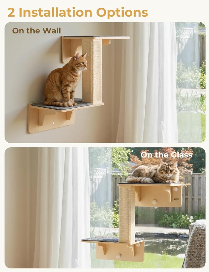 Pecute Double Cat Shelves with Scratching Post - Image 2