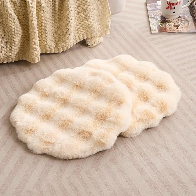 SHENGOCASE 2-Pack 20" Beige Round Faux Rabbit Fur Pet Cat Dog Bed Cushion Pad - Image 5