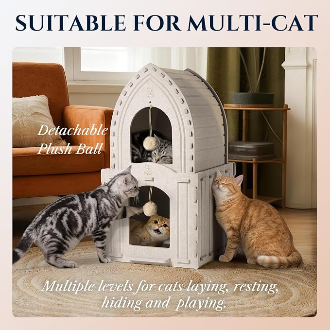 Apasiri 2-Story Cat House for Indoor Cats: Convertible 2-in-1 Felt Cat Condo - Image 7