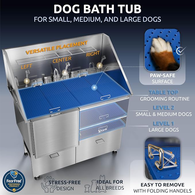 KANIS Professional Dog Washing Station 304 Stainless Steel Pet Wash Sink - Image 6
