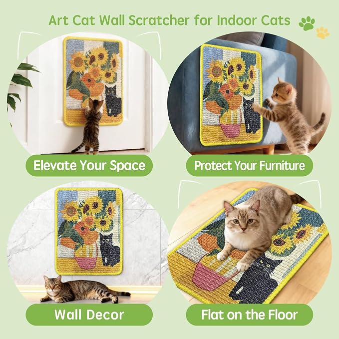 3-in-1 Sisal Cat Scratcher Mat 15x12 Inch – Art Cat Wall Scratcher - Image 5