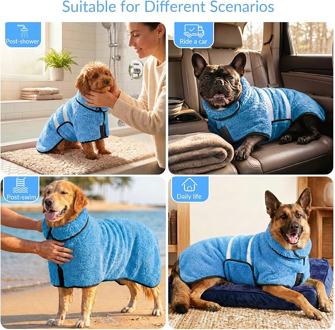Dog Bathrobe, Super Absorbent for Small to Large Dogs, Light Blue M - Image 7