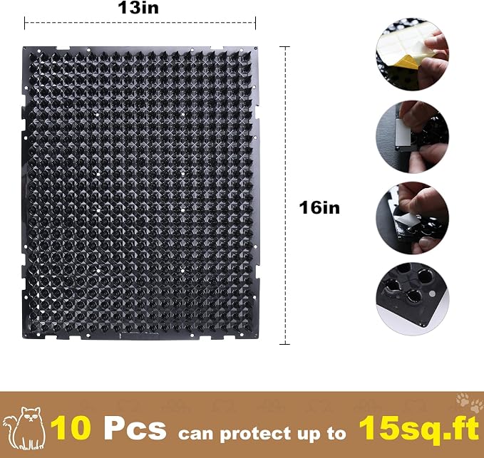 10 Packs Scat Mat for Cats, 13X16 inches Pet Deterrent Spikes, Indoor Outdoor - Image 3