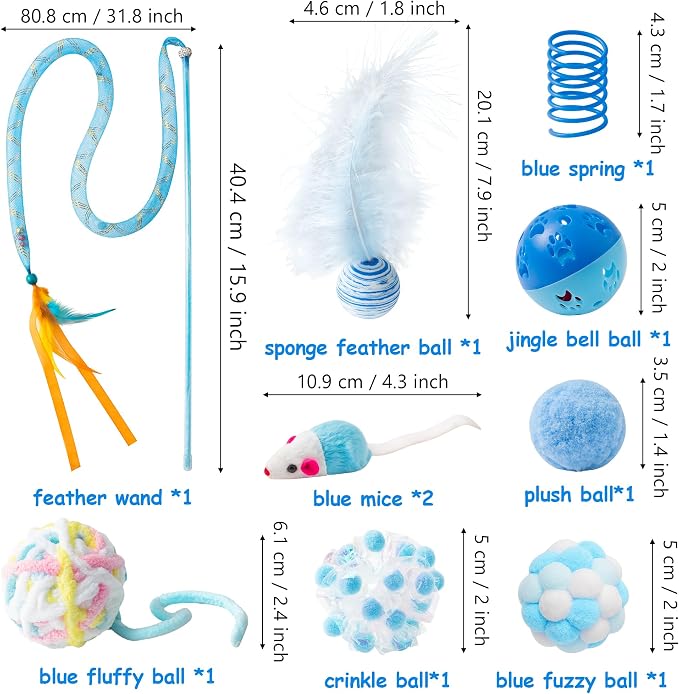 MALLMALL6 10Pcs Cat Toy Set Including Cat Springs Feather Teaser Wand Mice - Image 2