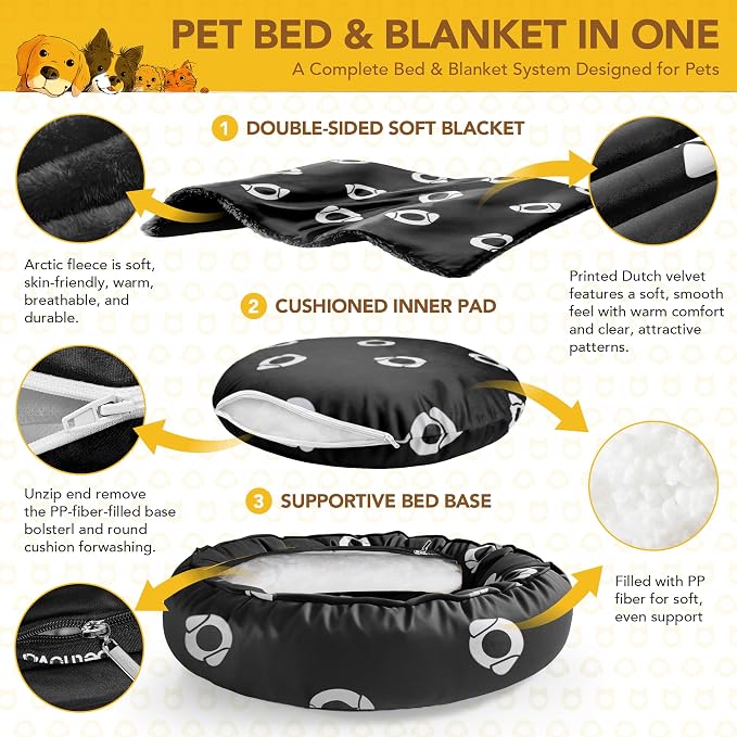 PETNOVO Dog & Cat Bed with Blanket – Removable Cover, Reversible Cushion - Image 3